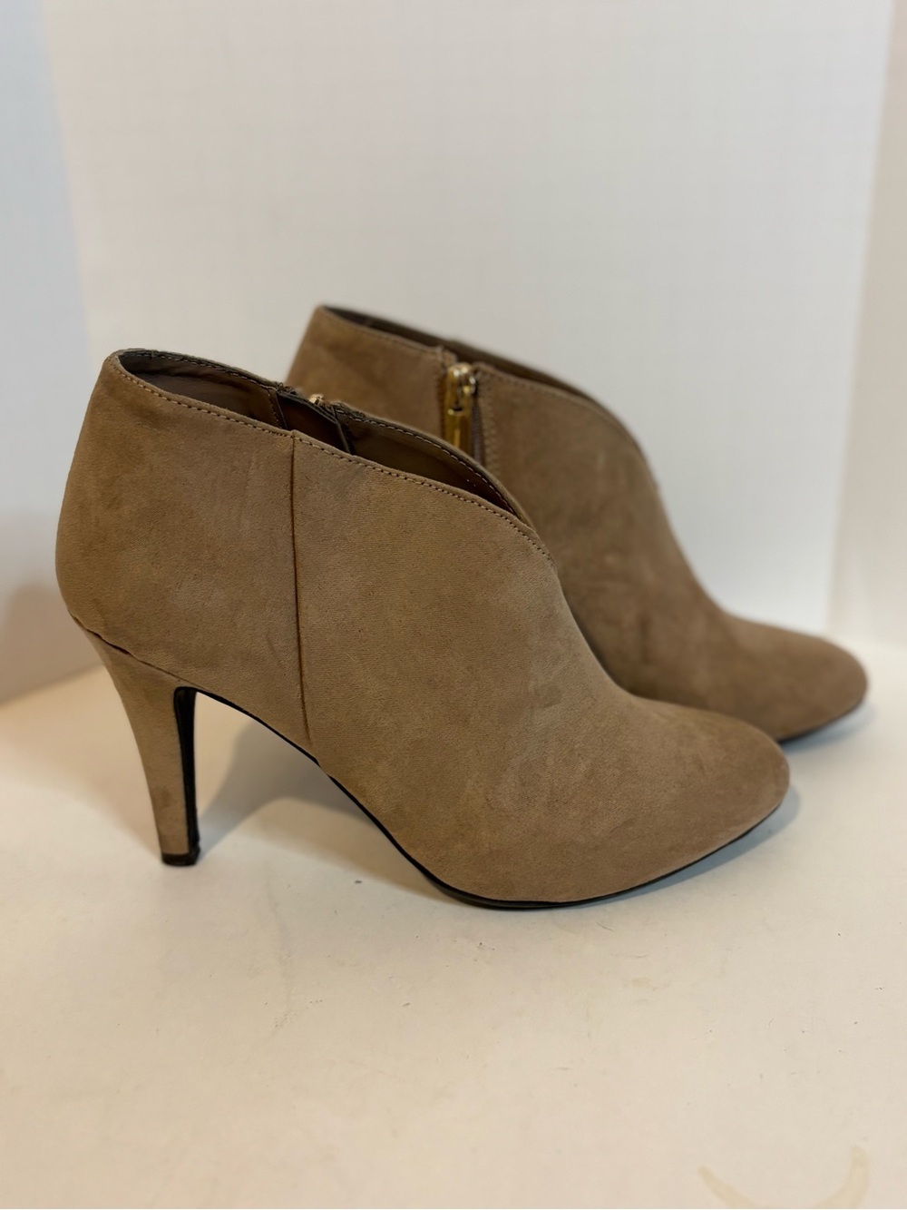 Versona Taupe Suede Ankle Booties with Side Zip